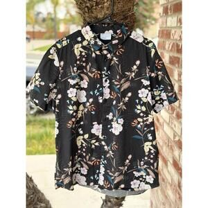 ASOS DESIGN Men’s Floral Button-Up Shirt – Black Multi – XL